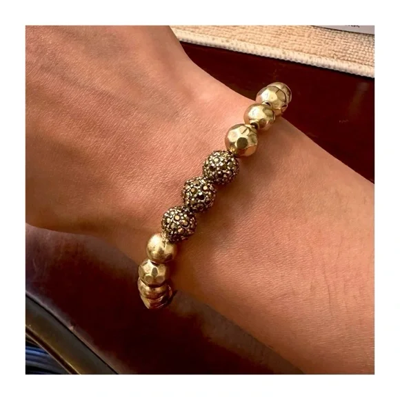 Lucky Brand Gold Hammered Ball Beaded Bracelet - Picture 2 of 3